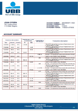 Download Bulgaria UBB bank proof of address statement word
